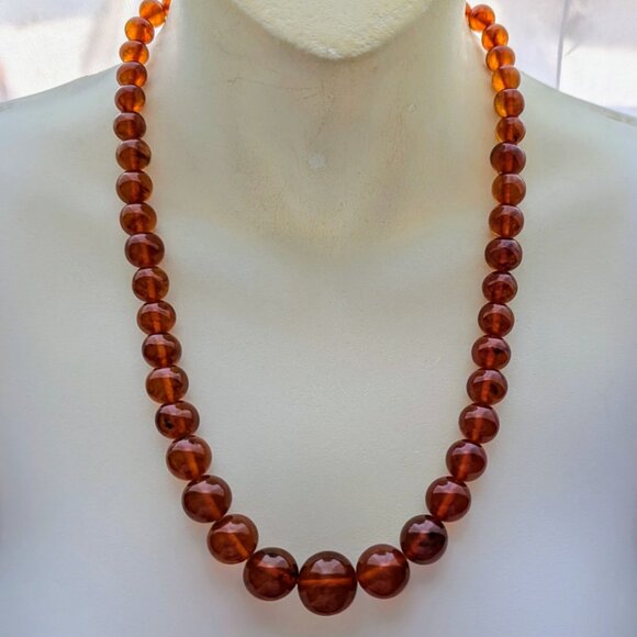 NOS NWOT Russian USSR Baltic Honey Amber Round Beads Beaded Necklace 22 3/4"